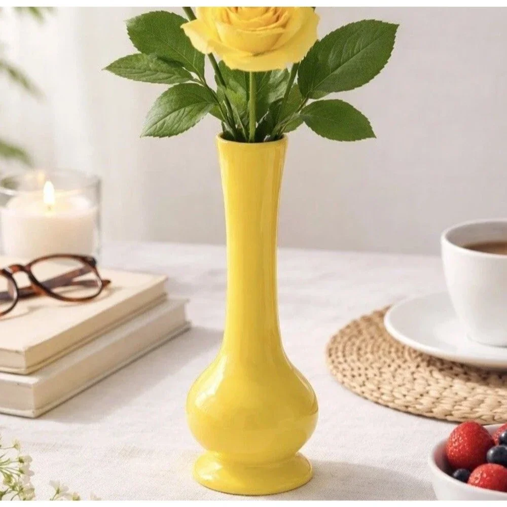 Vintage Royal Haeger Yellow Ceramic Bud Vase MCM Original Sticker 8.25” Tall